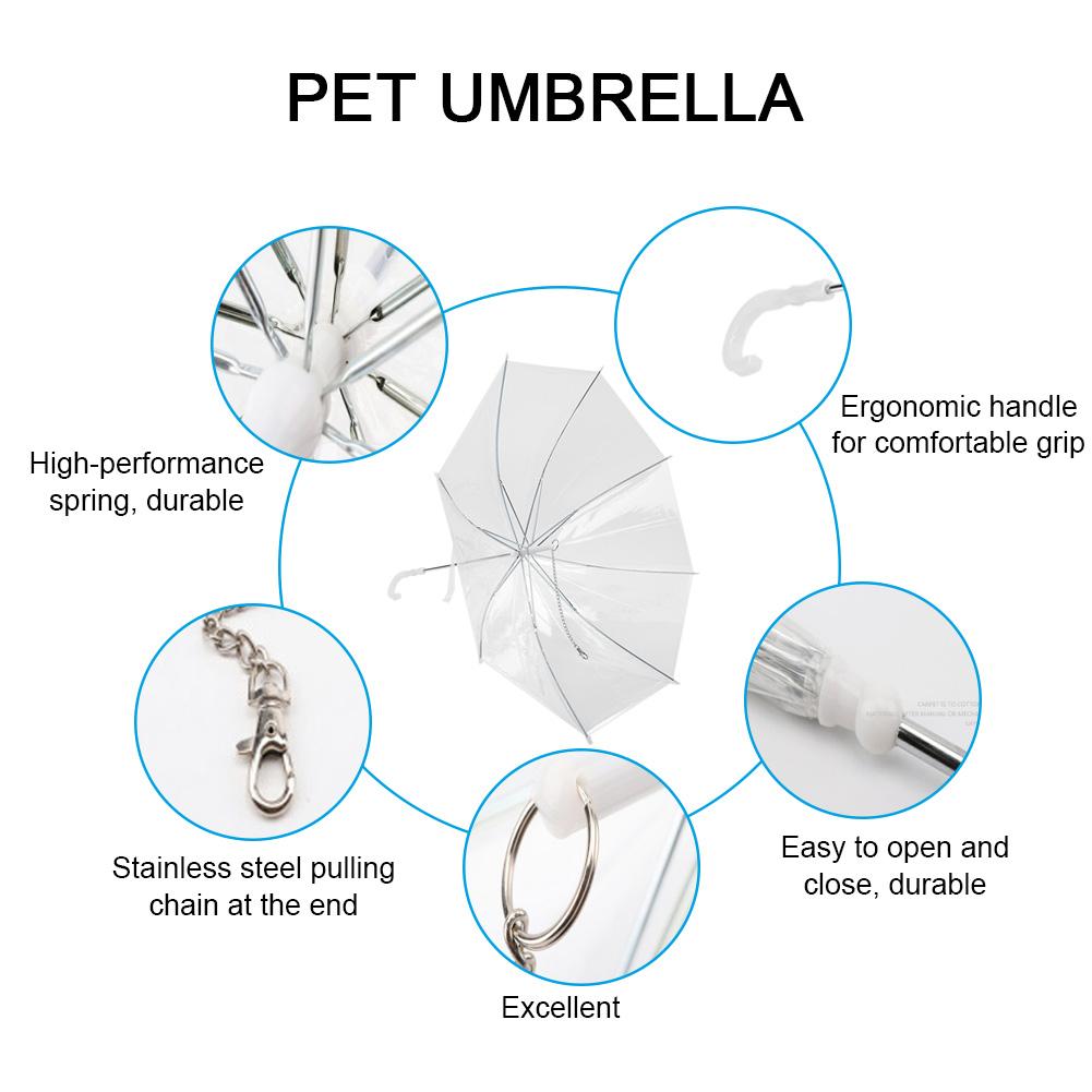 Innovative Pet Umbrella Dog Cat Umbrella with Pulling Cable Chain for Rain Walking UseTransparent