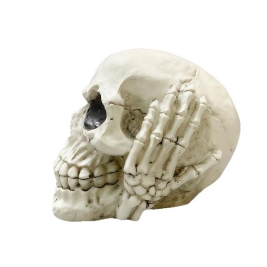 Halloween Skull Figurine, Hear See Speak No Evil Skeleton Head Statue, Gothic Resin Home Decor for Desk, Bookshelf, Mantel, Tabletop
