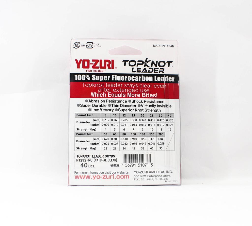 Yo Zuri Duel Topknot Leader Fluorocarbon 40lb 30yds 0.57mm R1232-NC (0715)