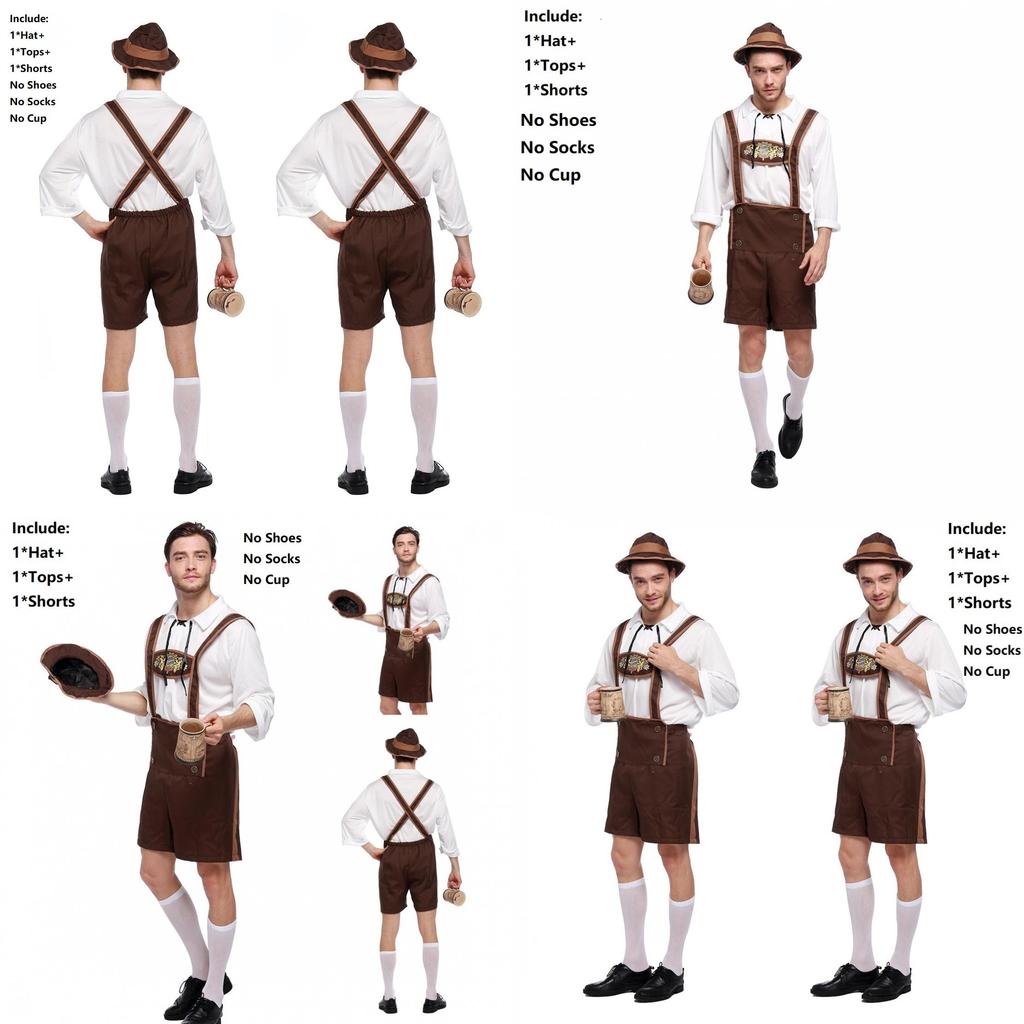 Stylish Men Oktoberfest Clothing Cosplay Costume Featuring Solid Shirt And Suspenders