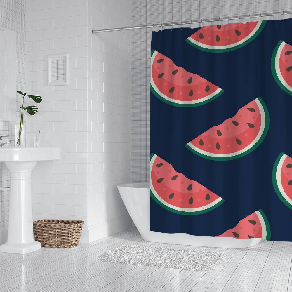 Fruit Watermelon Pattern Print Bathing Curtain Bathroom Shower Curtain Waterproof With 12 Hooks Home Deco
