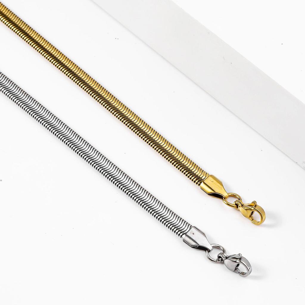 4mm Stainless Steel Flat Snake Chain Necklace Simple Silver Color Soft Chain Men Necklace Hip Hop Jewelry Trendy Accessories