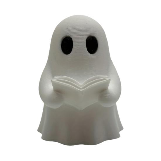 3D Printed Spooky Ornaments Halloween Mini Ghost Reading Book Ornament, Cute Little Small Statues for Desks Figurine, Durable PLA Creative Bookshelves