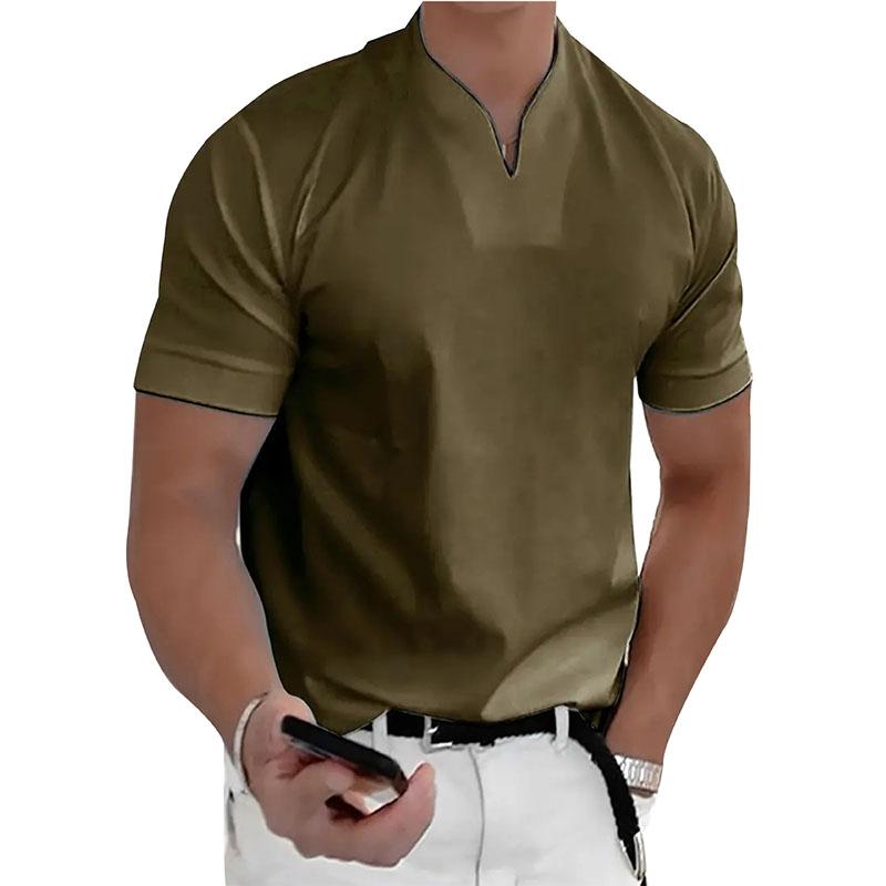 Summer New Muscle Men's Fitness T-shirt Elastic Cotton Short Sleeve Summer V-neck
