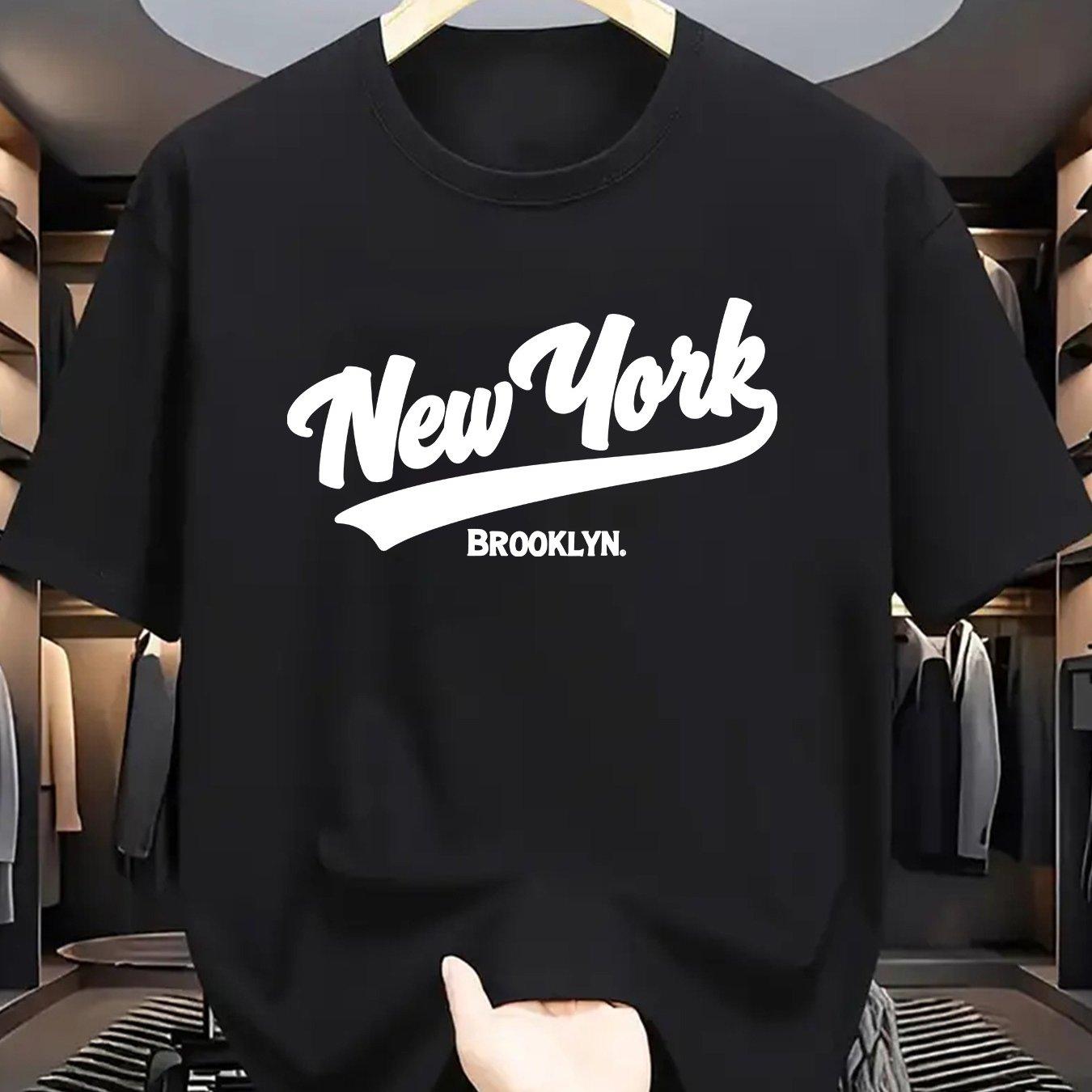 Men s Summer Cotton Fashionable Casual Sports Loose New York Brooklyn Letter Printed Round Neck T-shirt Top S