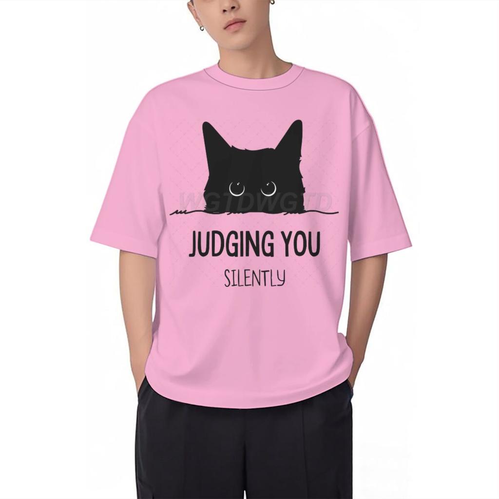 Judging You Silently Print T Shirt Men Women Sarcastic Humor Streetwear Short Sleeve Harajuku Cat Tee Male 100 Cotton Fun Shirt