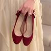 2025 Wedding Shoes Round Head Velvet Single Shoes Women's Medieval Bow High Heels