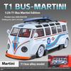 1/24 Volkswagen T1 Bus Gulf Oil Martini Low Ride Wide Body Modifiziert Legierung Metall Diecast Modellauto Sound & Licht Hobby Geschenke Junge