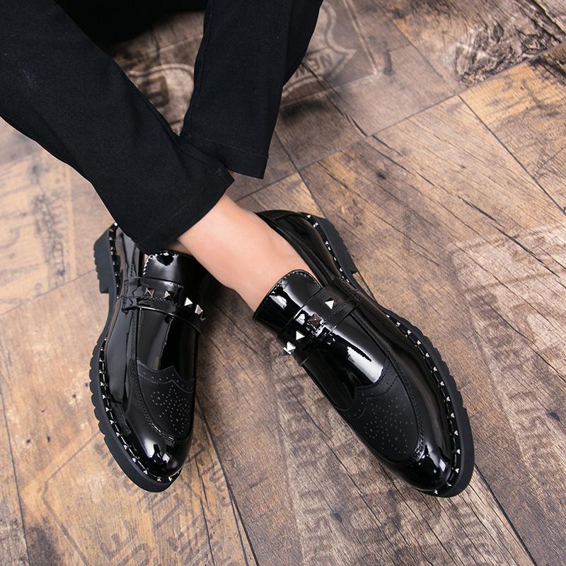 Men Black Loafers Leather Shoes Formal Business Shoes Wedding Dress Prom Punk Shoes Over Sized