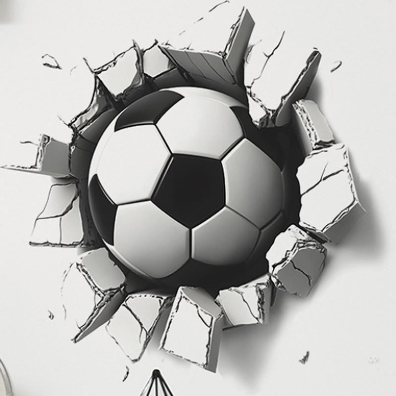 Kreatywne Naklejki Ścienne z Piłką Nożną z Efektem Pękniętej Ściany Dekoracja Tła Pokoju Dziecięcego Mural Dekoracyjny Samoprzylepna Naklejka