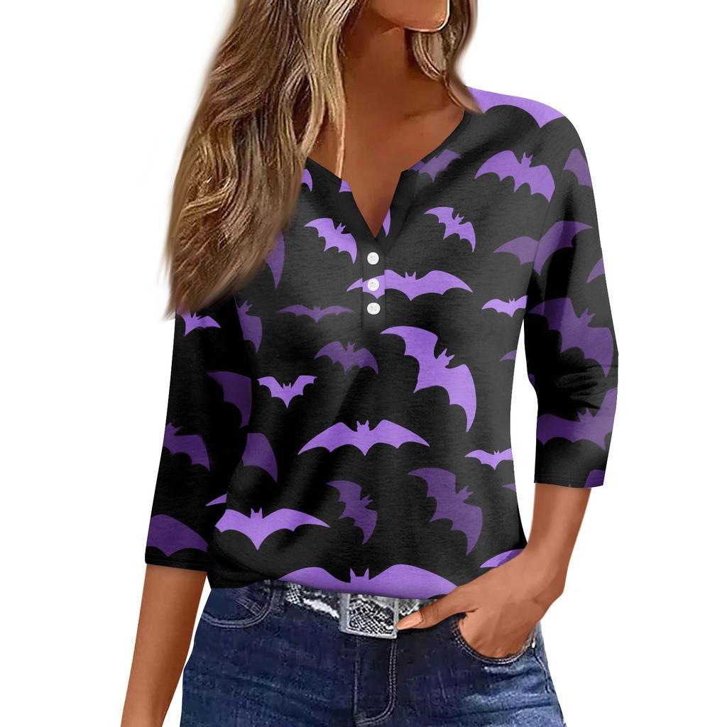 Women's Casual Fashion Sexy Comfortable V-Neck Halloween Seven Sleeve Top