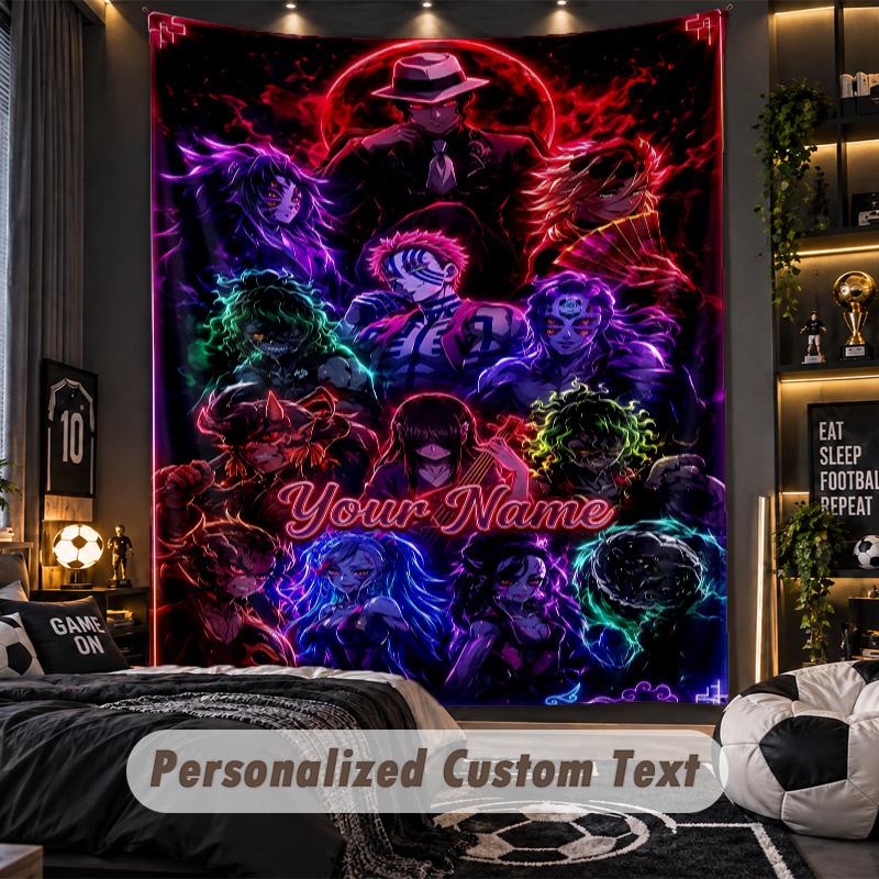 Personalized Wall Tapestry,Demon Slayer Custom Printed Name, Fabric Wall Art For Indoor Room Backdrop