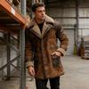 Mens Vintage Patchwork Suede Fleece Lined Thick Long Winter Jacket Coat