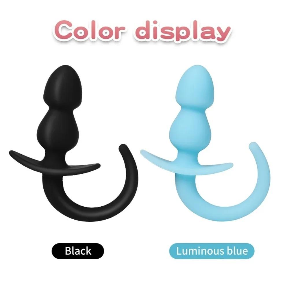 Anal Plug Luminous Dog Tail Anal Beads Soft Silicone Butt Plug Puppy Tails Anus Dilator Prostatic Massage Sex Toys for Woman Man