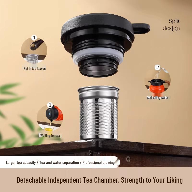 Portable Large Capacity Stainless Steel Tea Stewing Pot with Wooden Handle and Water Separator
