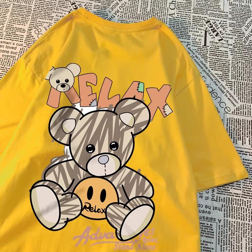Relax Oneself Teddy Bear Men Women T-Shirt Street Cotton T Shirt Crewneck Breathable Tops Loose Summer T Shirt Crewneck Fashion
