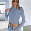 Damskie stroje z okrągłym dekoltem Streetwear Slim, z długim rękawem, oddychające t-shirty bazowe podkładka obcisłe, przycięte topy jednokolorowe