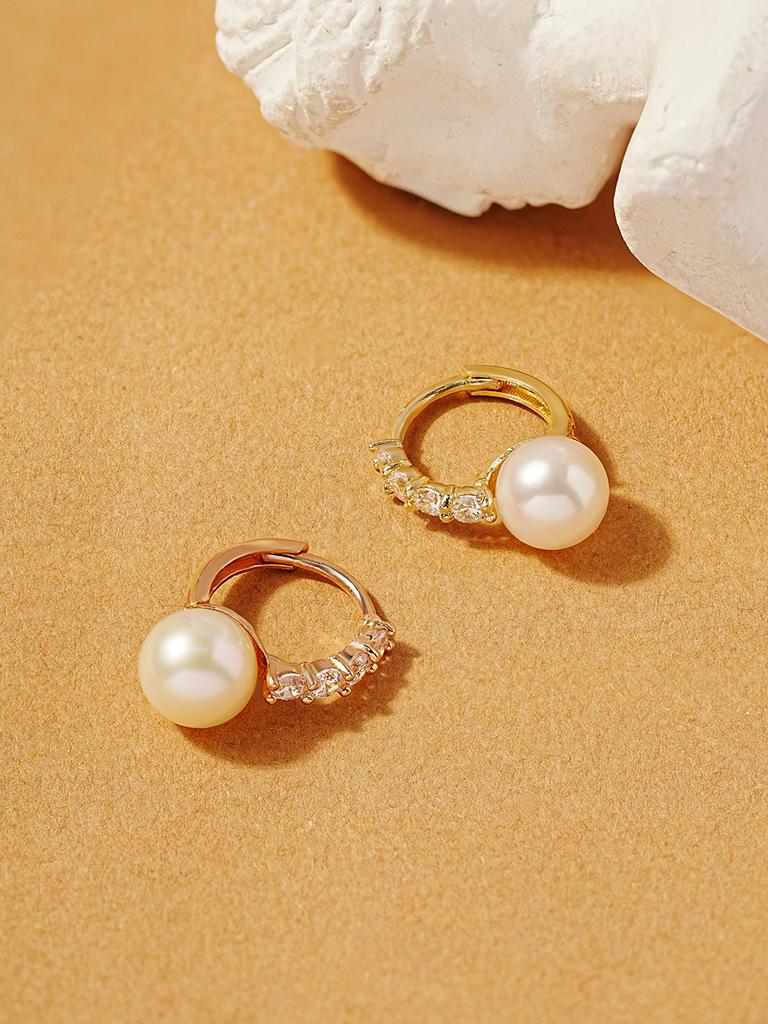 Minimalpiercing 14K 18K Cubic Freshwater Pearl One-Touch Ring Earrings