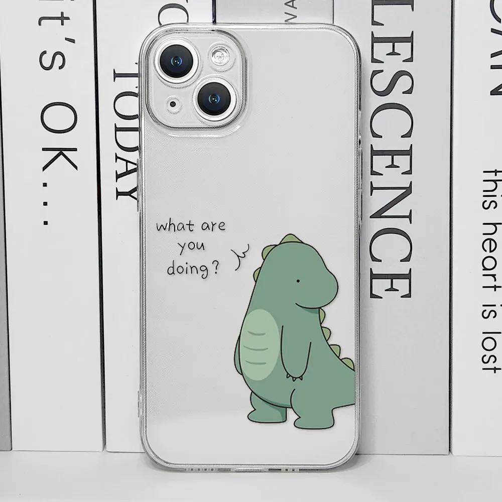 Cute Green Pink Dinosaur Couple Clear Phone Case for IPhone 13 12 11 14 15 16 Pro MAX XS X SE2 7 8 Plus Soft Paired Cover Fundas