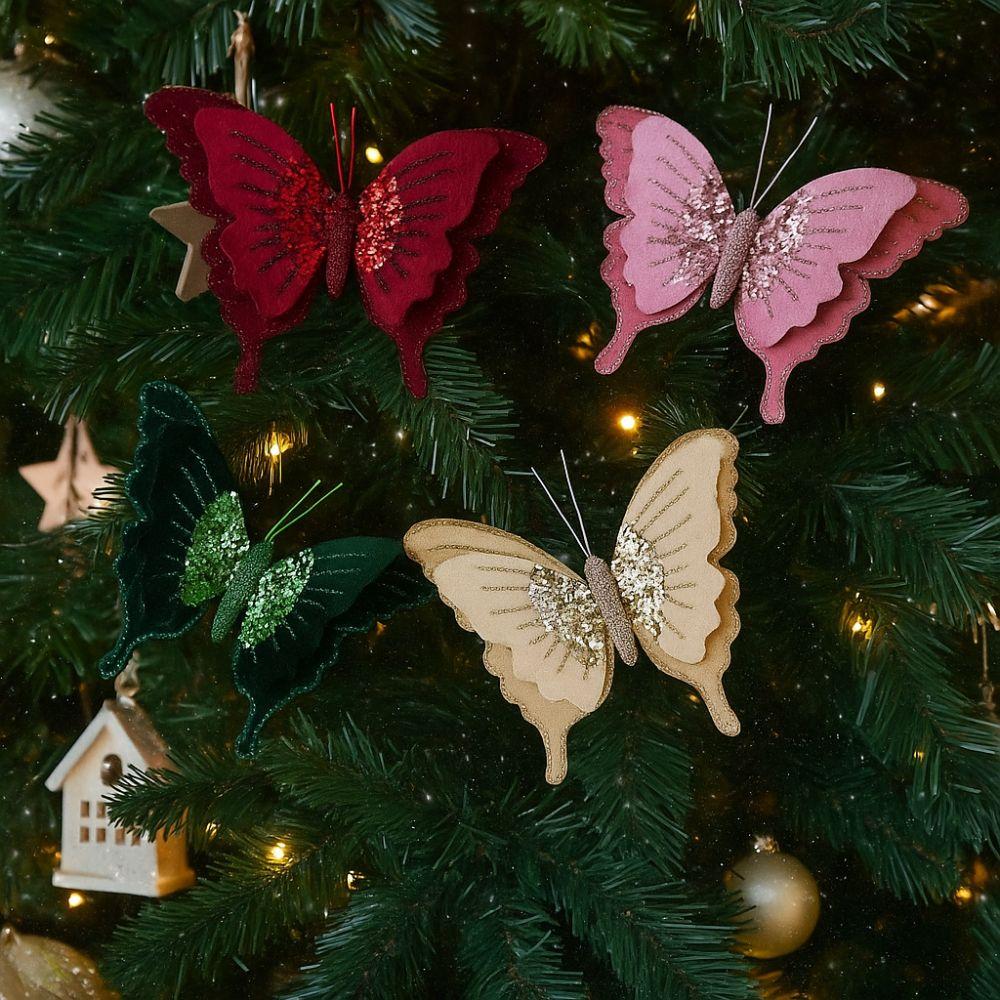 Simulation Christmas Butterfly Ornament Flocking Xmas Tree Decoration  Christmas Parties