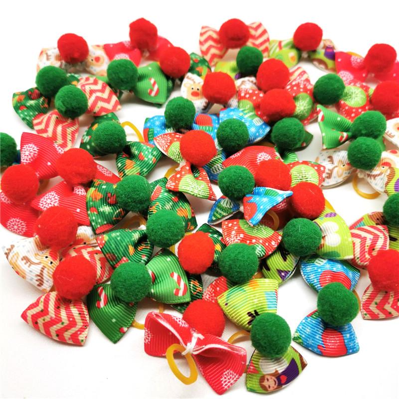 50/100pcs Cute Christmas Pet Dog Hair Bows Rubber Bands Christmas Party Puppy Dog Hair Bows Dogs Accessories for Small Dog