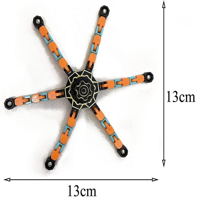Finger Spinning Top Focus Toy with Transformable Chain Mechanical Spiral Twister (Orange)