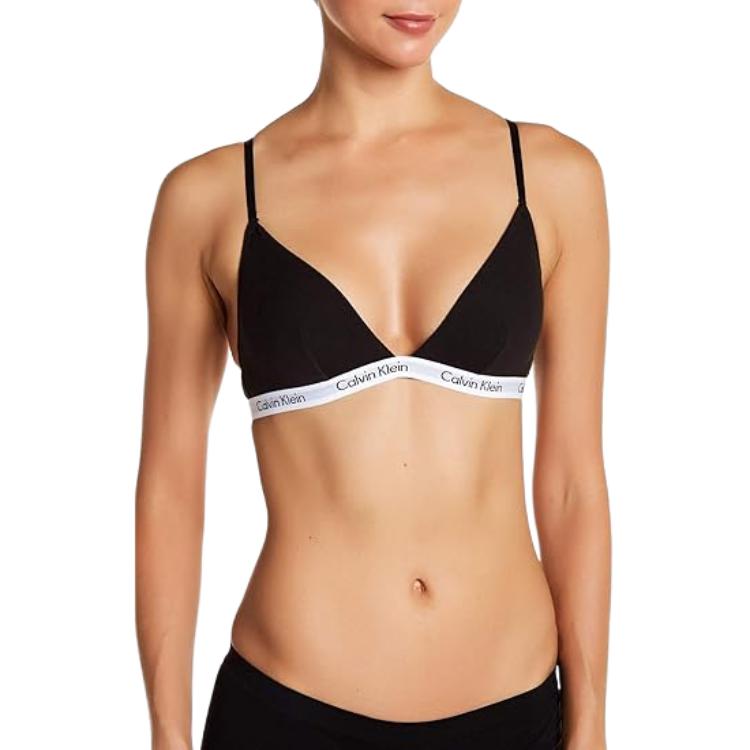 

Calvin Klein Letter Soft V-Neck Fixed Double Strap Bra Women underwear Black QP1342O-001 M