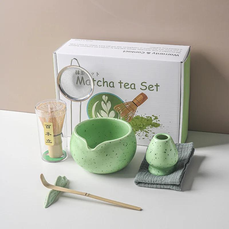 1-8 Ceramic Matcha Sand Dot Small Round Bowl With Pouring Spout Smooth Matcha Whisk Holder Reusable Matcha Making Kit Tea Lovers
