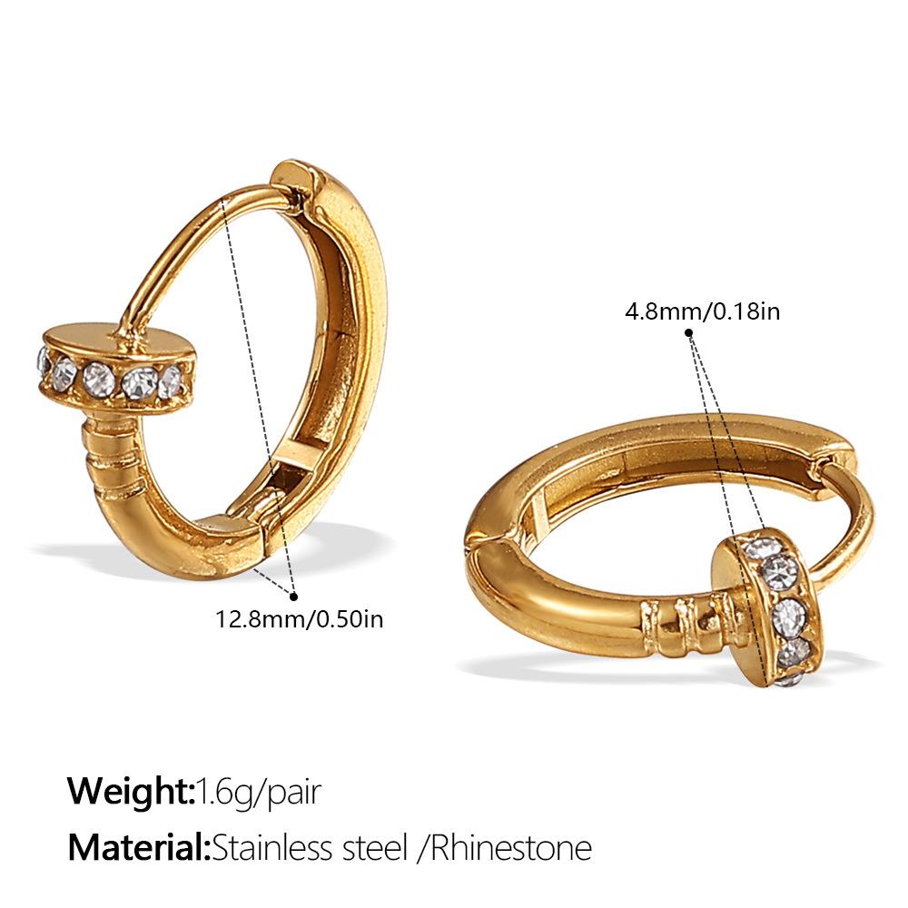 Japanese and Korean Popular Jewelry, Stainless Steel Gold-plated Earrings, Ear Buckles, Summer Earrings, Inlaid Rhinestone Earrings.