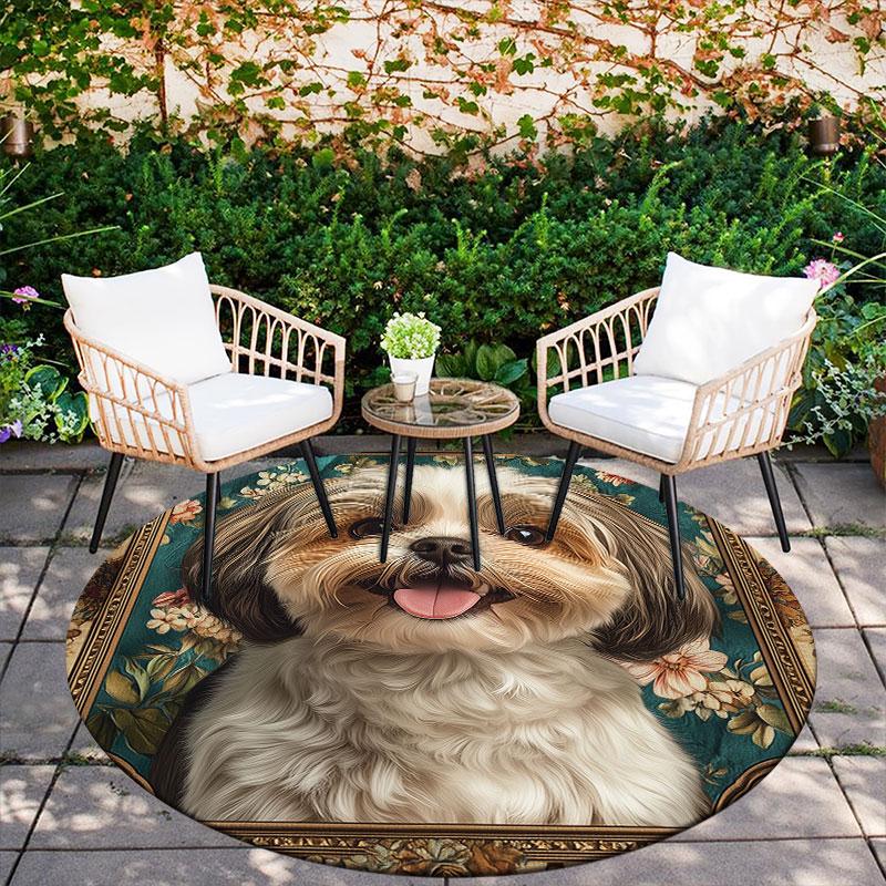 Vintage Shih Tzu Pattern Round rug,Carpet Rug for Living Room Bedroom Playroom ,Non-slip Floor Mat,Holiday Gifts and Birthday Gifts.