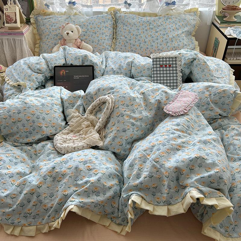 insA Cotton Bed Four-piece Set Pure Cotton New Maternal and Infant Grade Bed Sheet Quilt Cover Student Dormitory Three-piece Set