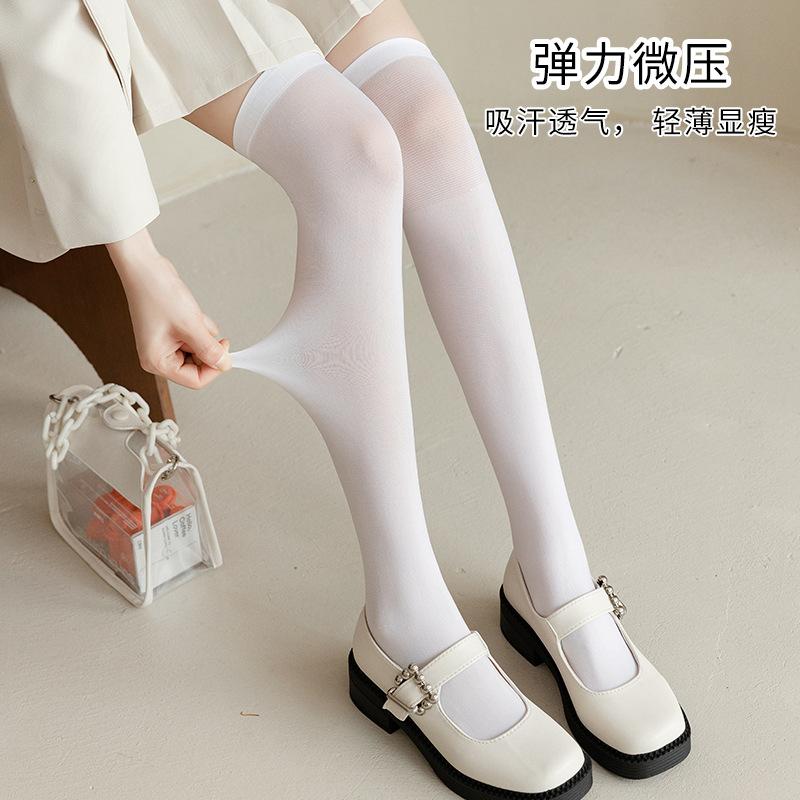Velvet Calf Socks Women'S Black And White Summer Ultra-Thin Long Knee Socks Solid Color Japanese Jk Socks One Piece Hair