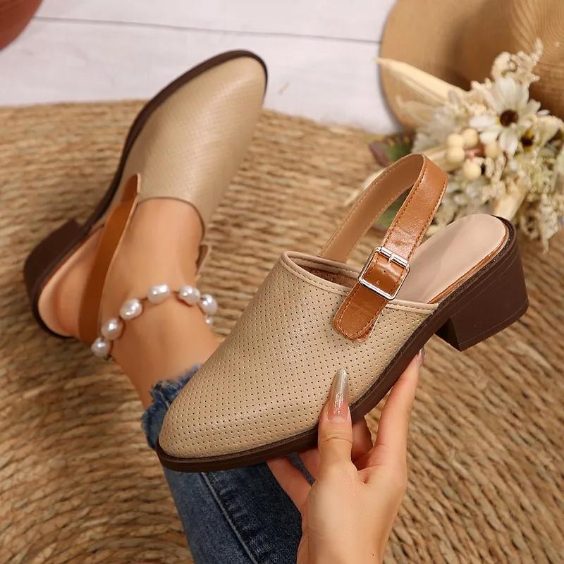 Fashion Shoes for Women Mesh Breathable Hollow Out Women's Sandals 2025 Summer New Fashion Slippers Pointed Toe Platform Heeled Sandals
