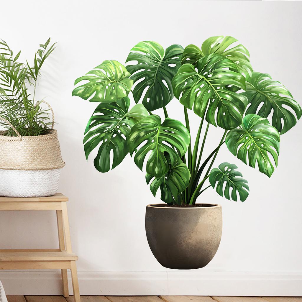 Potted Plant Wall Sticker Removable Self-Adhesive Background Decor for Bedroom Living Room Home Decoration