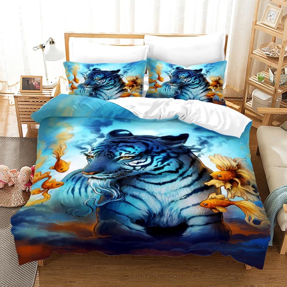 Anime Monster Sängkläder Set Enkelt Twin Full Queen King Size Djur Etikett Lejon Varg Sängset Vuxen Barn Sovrum Påslakanset