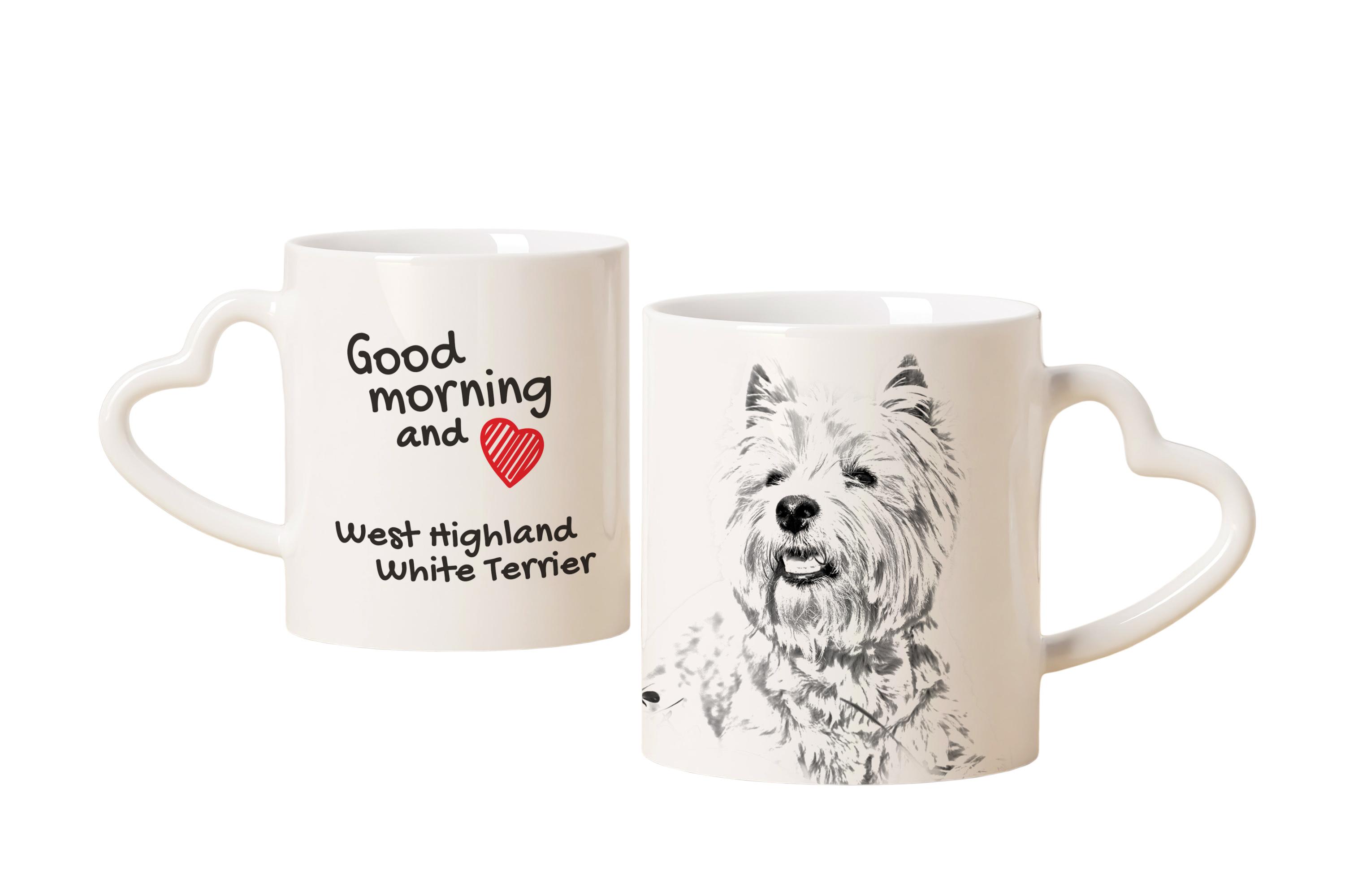 

West Highland White Terrier, Westie, Westy - cup with a dog, adorable cup with a heart-shaped handle, universal gift from the Art-Dog brand білий