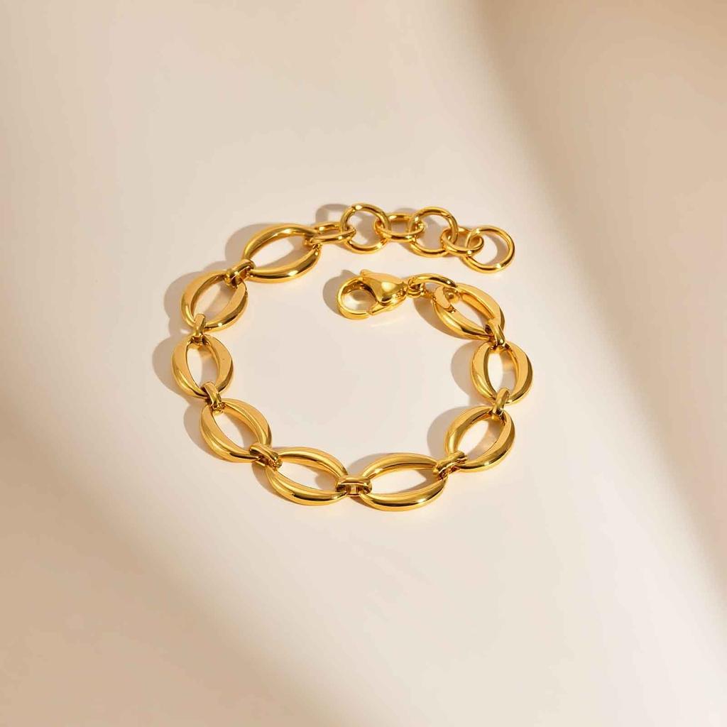 Minimalist Oval Handmade Chain Bracelet,Gold Color Women's Stainless Steel Waterproof Chain Bracelets,Fashion Jewelry Gift