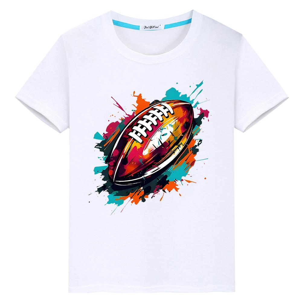 Rugby Print T-shirt 100%Cotton Cute Short Kawaii Tops  pride tshirt boy Summer anime Tees y2k one piece  gift kids clothes girls