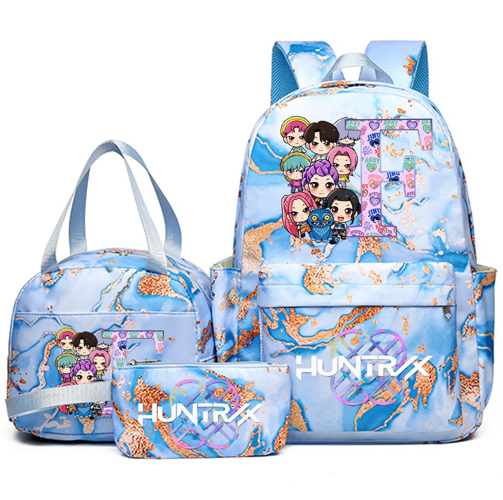 3Pcs/set 26 English Letter K-pop Printed Backpack Handbag Pencil Case for Teenager Student Girl Boy Bookbag Schoolbag Women Large Capacity Travel Bag