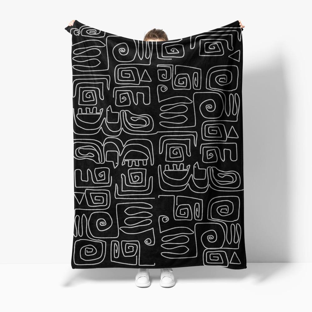 Black Geometric Pattern Blanket Abstract Lines Design Home Decor Sofa Cover Gift for Women Teen Girls Wall Art 75x90cm