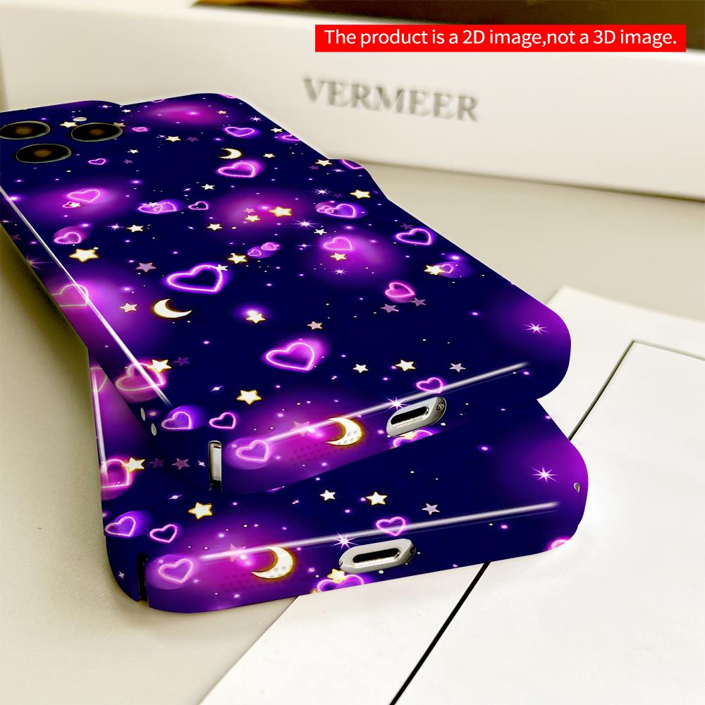 2DFlat Neon Hearts & Stars Night Sky Phone Case All inclusive film hard phone case, compatible with iPhone 18 Pro Max 17 16 15 14 13 12 11