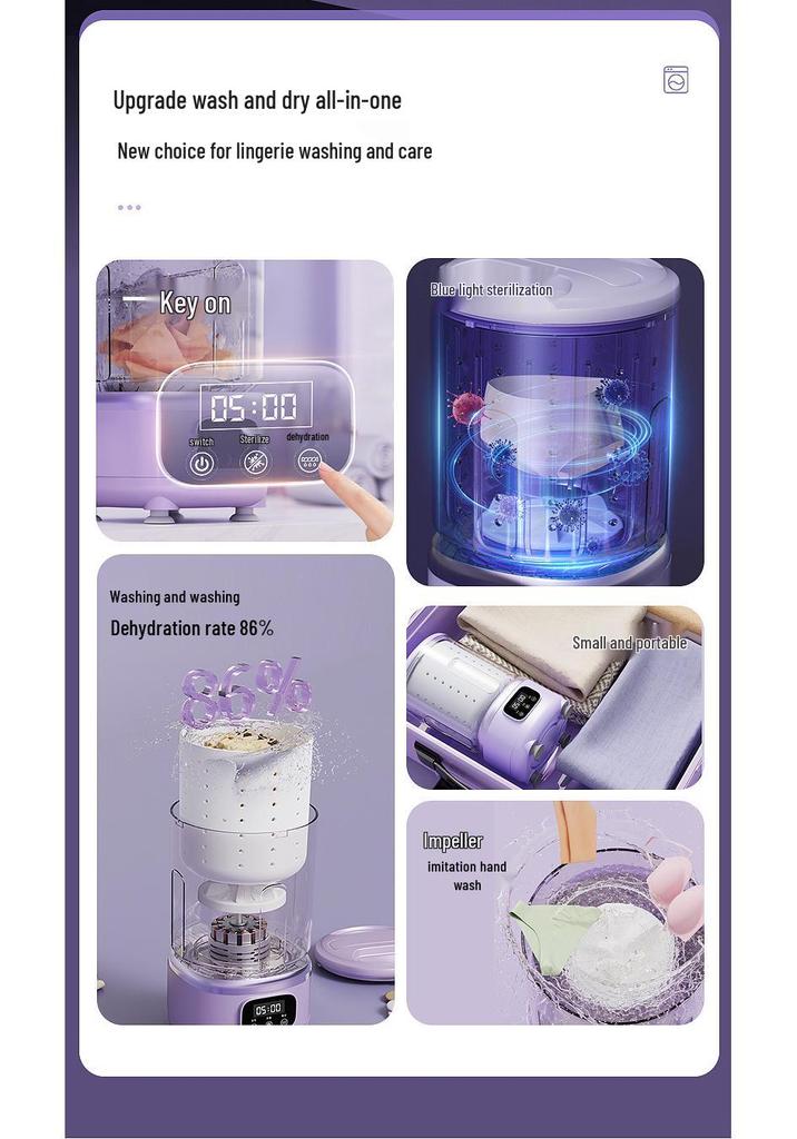 Wireless Portable Mini Wash and Dry Machine - Large Capacity for Underwear, Panties, and Socks, No Installation Needed