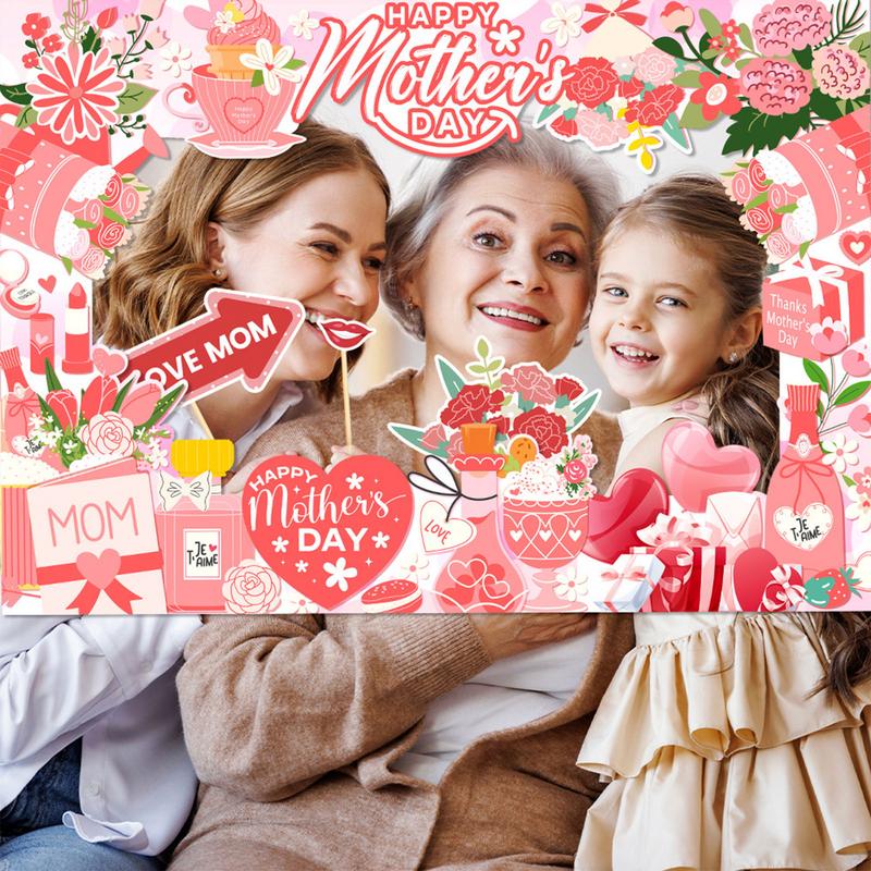 31pcs Mother's Day Photo Booth Prop Kit Funny Colorful Creative Best Mom Ever Selfie Pose Signs For Family Gathering