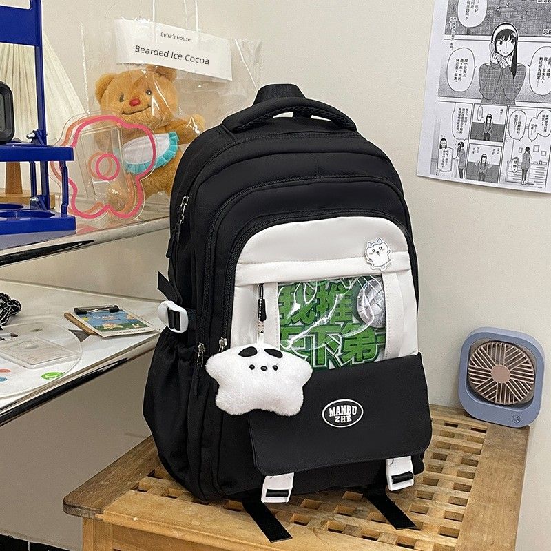 

Школьный рюкзак для девочек-подростков, сумка с болью, прозрачное отделение, студенческий рюкзак, девочка, большая вместимость, снижение нагрузки, студенческая сумка-рюкзак Black_with pendant accessories