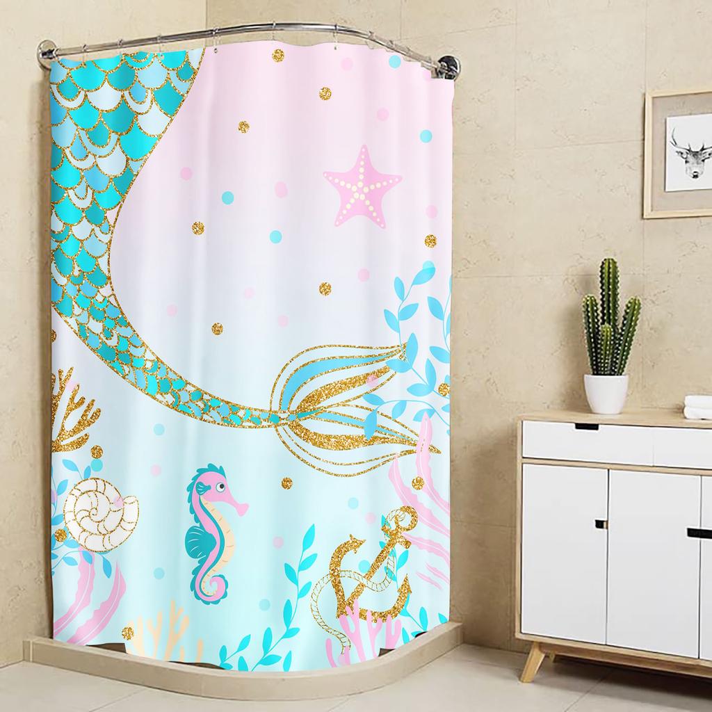 Mermaid Anime Shower Curtain Cute Bath Waterproof Curtains For Living Room Luxury Set Screen Bathroom Accessories Sets