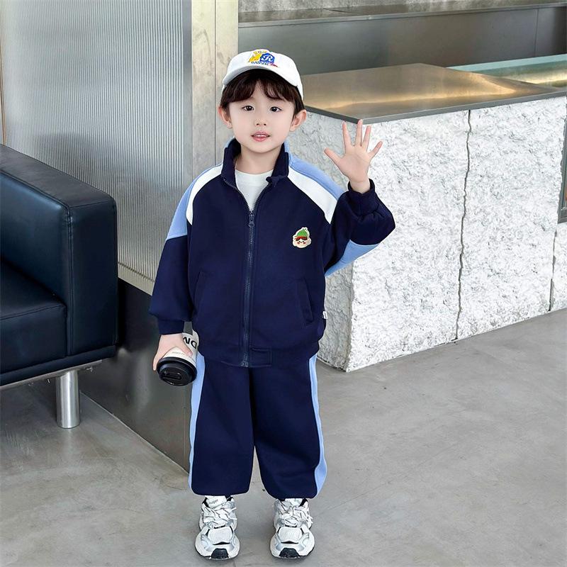 

2025 Autumn Boys Trendy Sportswear Two-Piece Set: Stylish Suit & Sweatpants for Kids 100 cm темно-синий