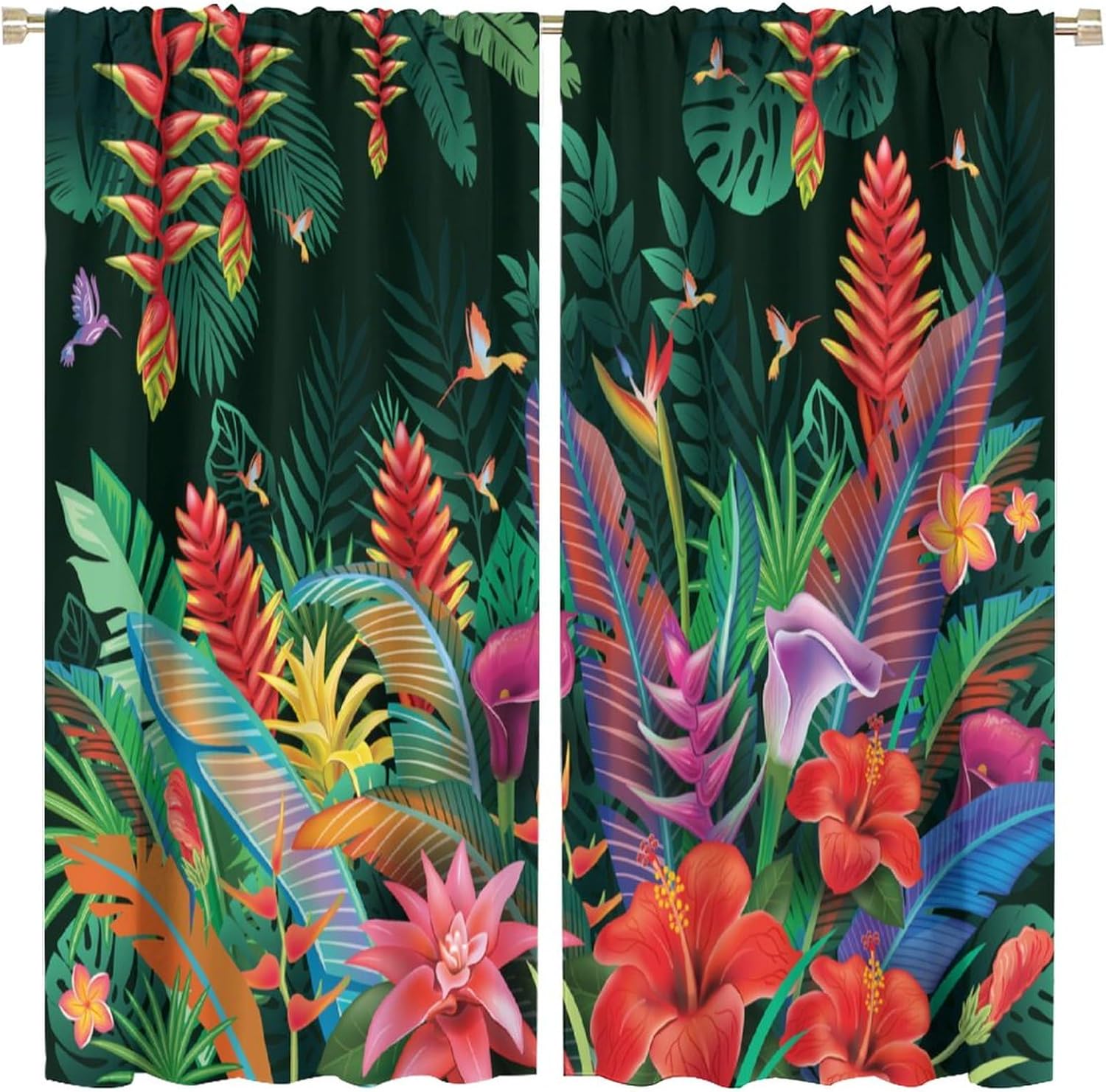 

Tropical Jungle Curtains Beautiful Natural Scenery Palm Tree Wild Animal Plant Bird Window Treatment Liv Room Darkening Made Of Polyester W100*H70(CM)-Grommet top&1PCS