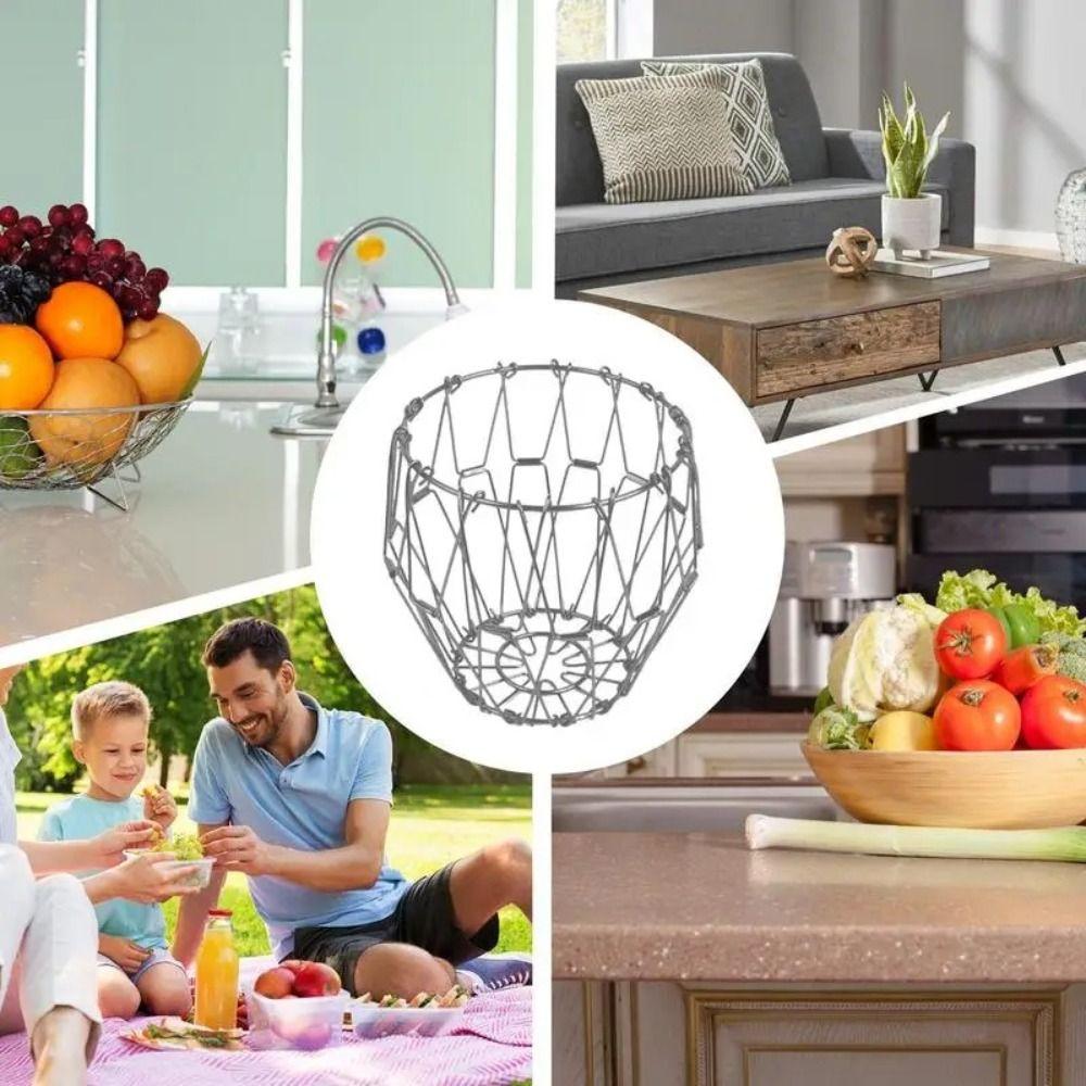 

Surfaces Electroplating Snacks Storage Disc Scalable Metal Wire Basket Foldable Fruit Basket Home срібний