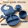 Conjunto de Louça de Silicone para Crianças Miduole: Colher, Garfo, Babador, Prato, Tigela para Bebê