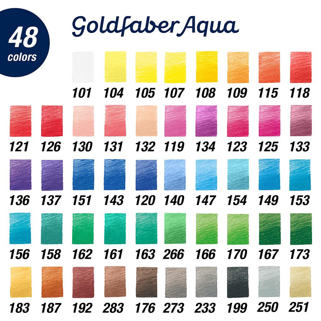 Faber-Castell Goldfaber Aqua Watercolor Pencil Set, 48 Colors in a Tin, 114648